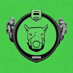A striking digital art image depicting an emblematic crest with a robotic rhinoceros and the text 'EPIC' integrated into the design