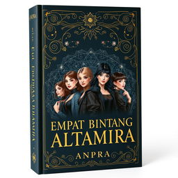 A stunning book cover design for "Empat Bintang Altamira" by ANPRA, featuring a blend of navy and black colors