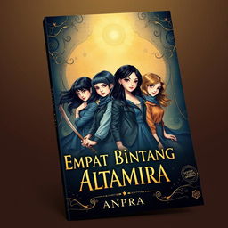 A stunning book cover design for "Empat Bintang Altamira" by ANPRA, featuring a blend of navy and black colors