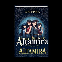 A stunning book cover design for "Empat Bintang Altamira" by ANPRA, featuring a blend of navy and black colors