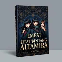 A stunning book cover design for "Empat Bintang Altamira" by ANPRA, featuring a blend of navy and black colors