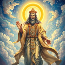 An ethereal representation of a deity figure, radiant and majestic, surrounded by a halo of light