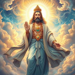 An ethereal representation of a deity figure, radiant and majestic, surrounded by a halo of light