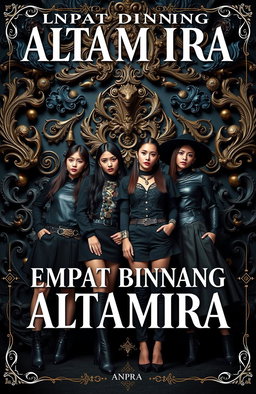 A vibrant and captivating cover design inspired by 'Empat Bintang Altamira' by ANPRA, featuring four cool girls as the main focus