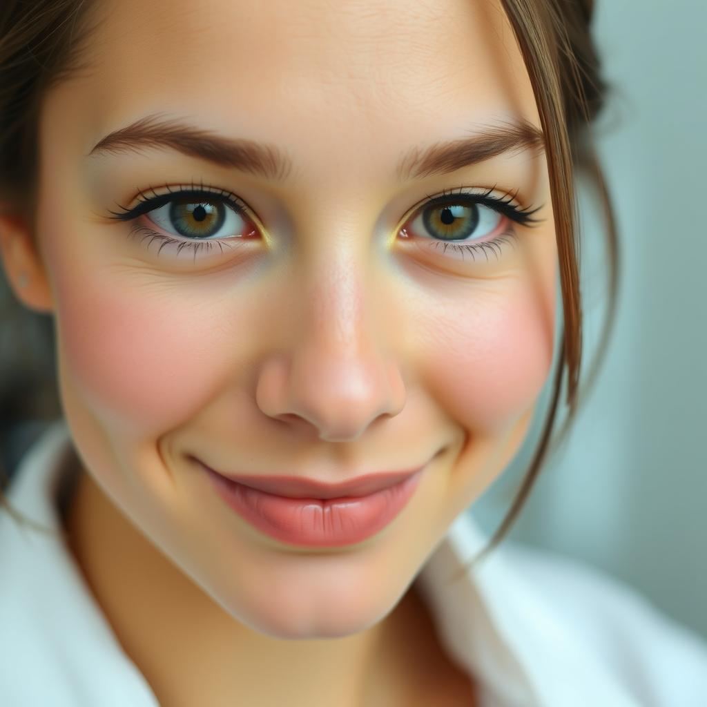 A close-up portrait of a person with their face slightly forward, capturing the details of their facial features