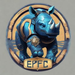 A captivating digital art image portraying an emblematic crest with a robotic rhinoceros and the text 'EPIC TOLOL' incorporated into the design