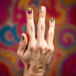 A close-up shot of a hand with a bold gesture, prominently showing the 'middle finger' in a playful and cheeky manner