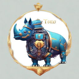 A captivating digital art image portraying an emblematic crest with a robotic rhinoceros and the text 'EPIC TOLOL' incorporated into the design