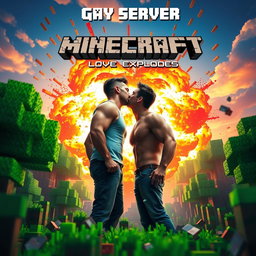 An epic movie poster depicting a vibrant and dynamic scene set in Minecraft