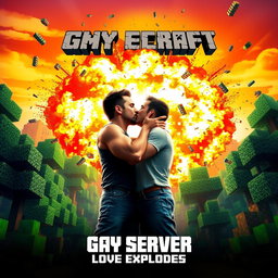 An epic movie poster depicting a vibrant and dynamic scene set in Minecraft