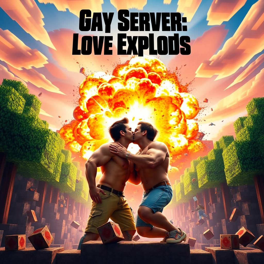 An epic movie poster depicting a vibrant and dynamic scene set in Minecraft