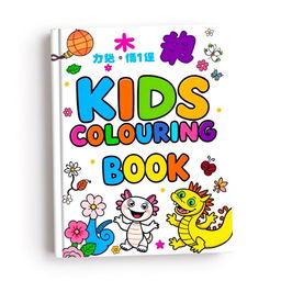 A whimsical and vibrant book cover design for a kids' coloring book, themed around Eastern cultural elements