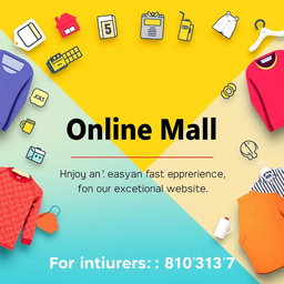 A vibrant and inviting commercial advertisement featuring a modern online shopping theme for a group that specializes in household items, clothing, and various needs
