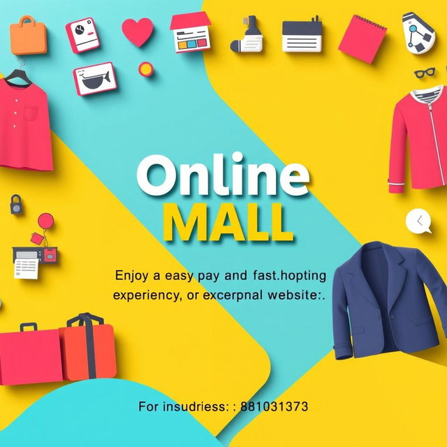 A vibrant and inviting commercial advertisement featuring a modern online shopping theme for a group that specializes in household items, clothing, and various needs