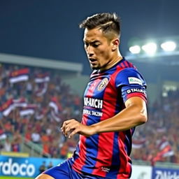A professional football player in an intense action pose, representing Johor Darul Takzim Football Club