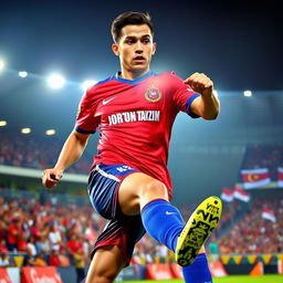 A professional football player in an intense action pose, representing Johor Darul Takzim Football Club