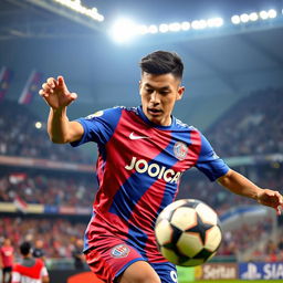 A professional football player in an intense action pose, representing Johor Darul Takzim Football Club