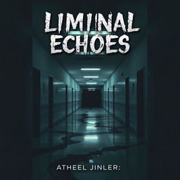 An unsettling book cover art for a psychological horror novel titled "Liminal Echoes" that explores the theme of being lost in eerie and oddly familiar liminal spaces outside reality