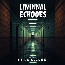 An unsettling book cover art for a psychological horror novel titled "Liminal Echoes" that explores the theme of being lost in eerie and oddly familiar liminal spaces outside reality