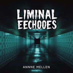 An unsettling book cover art for a psychological horror novel titled "Liminal Echoes" that explores the theme of being lost in eerie and oddly familiar liminal spaces outside reality