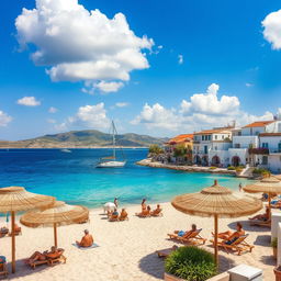 A picturesque scene featuring the island of Kos in Greece, showcasing its stunning landscapes