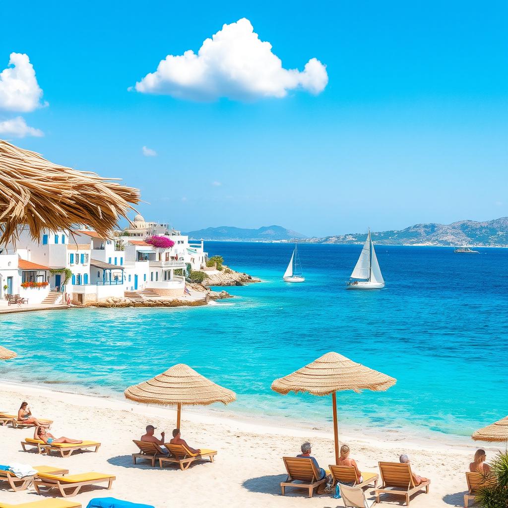 A picturesque scene featuring the island of Kos in Greece, showcasing its stunning landscapes