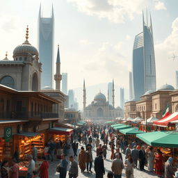 A futuristic vision of Iran in 2025, showcasing a blend of modern architecture and traditional Persian elements