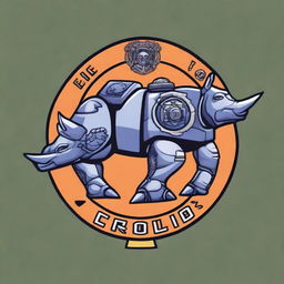 A compelling digital art image showcasing an emblematic crest with a robotic rhinoceros and the text 'EPIC TOLOL' integrated into the design