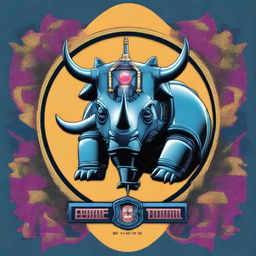 A compelling digital art image showcasing an emblematic crest with a robotic rhinoceros and the text 'EPIC TOLOL' integrated into the design