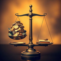 A visually striking image of a large balance scale with one side significantly lower than the other, symbolizing inequality