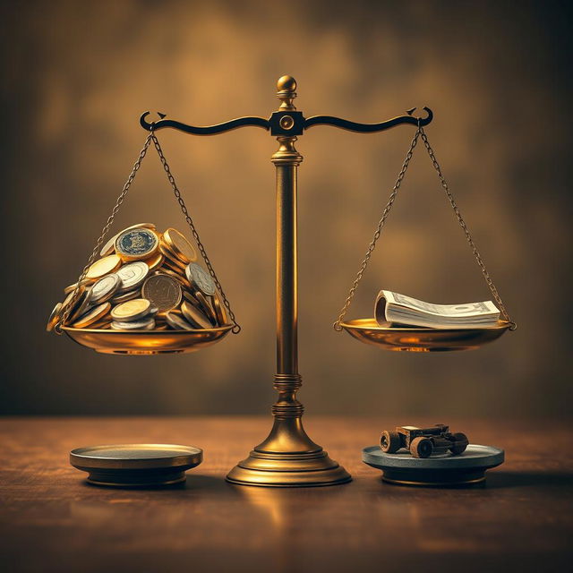 A visually striking image of a large balance scale with one side significantly lower than the other, symbolizing inequality