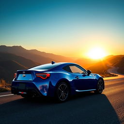 A sleek 2023 Toyota GT86 sports car parked on a scenic mountain road, showcasing its dynamic lines and sporty design