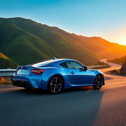 A sleek 2023 Toyota GT86 sports car parked on a scenic mountain road, showcasing its dynamic lines and sporty design