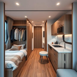 A beautifully designed interior environment measuring 6 meters long by 3 meters wide, featuring two distinct spaces