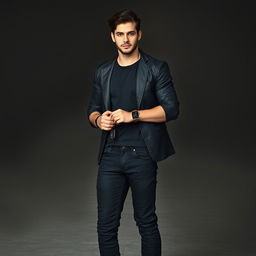 A tall man standing confidently, height 190 cm, with a strong, athletic build