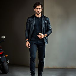 A tall man standing confidently, height 190 cm, with a strong, athletic build