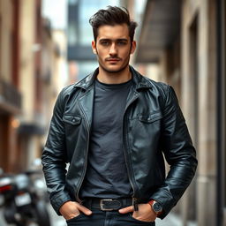 A striking image of a man in his 30s standing confidently
