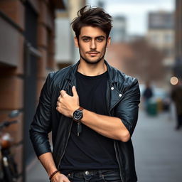 A striking image of a man in his 30s standing confidently