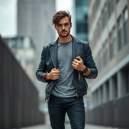 A striking image of a man in his 30s standing confidently