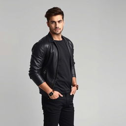 A 30-year-old man with a strong, athletic build standing confidently