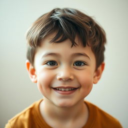 A portrait of a young boy with a charming and playful expression, combining features from both parents