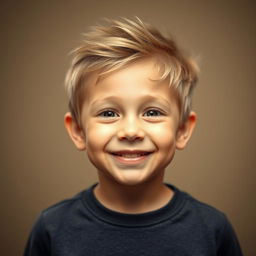 A portrait of a young boy with a charming and playful expression, combining features from both parents