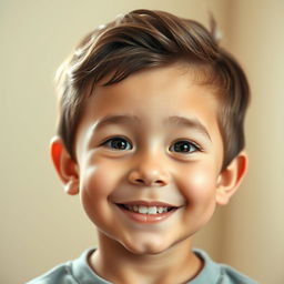 A portrait of a young boy with a charming and playful expression, combining features from both parents