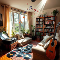 A harmonious blend of a cozy home environment infused with musical elements