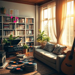 A harmonious blend of a cozy home environment infused with musical elements