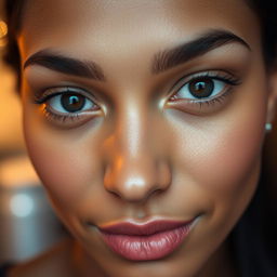 A close-up portrait of a person with symmetrical, beautifully shaped eyes that convey a sense of calm and allure