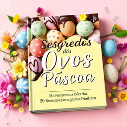 A beautifully designed cookbook cover titled 'Segredos dos Ovos de Páscoa: 20 Receitas para Ganhar Dinheiro'