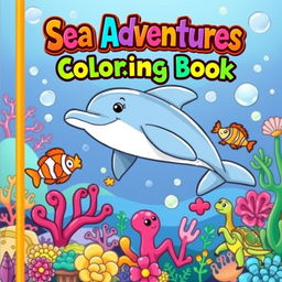 An inviting front cover design for a children's coloring book featuring sea animals