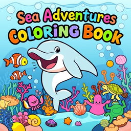 An inviting front cover design for a children's coloring book featuring sea animals