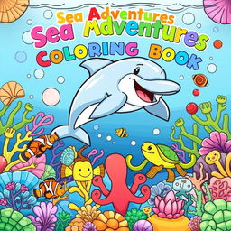 An inviting front cover design for a children's coloring book featuring sea animals